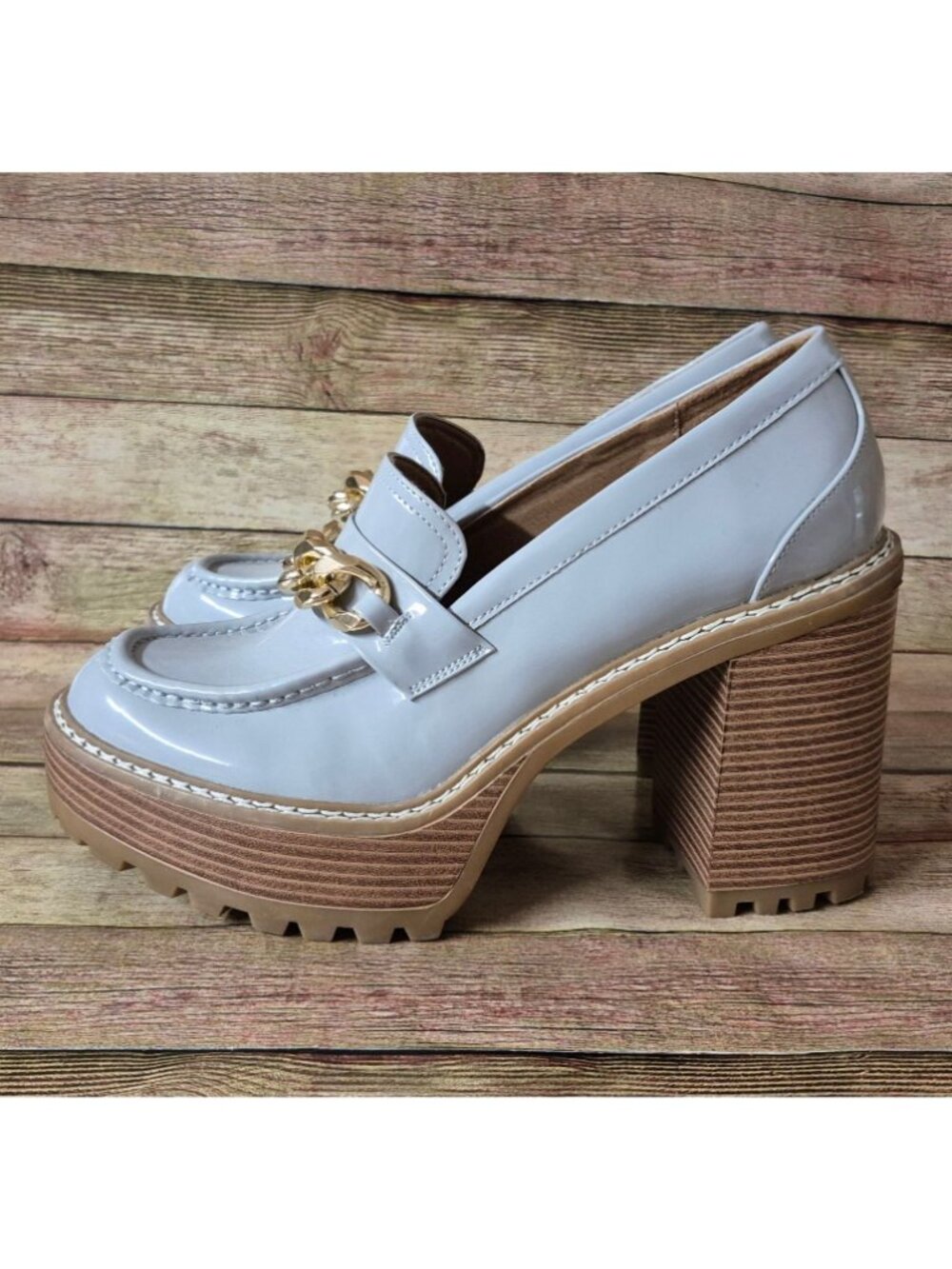 Madden Girl Kassidy Platform Chain Loafers Womens 10 Gray Chunky Heel - Picture 5 of 10